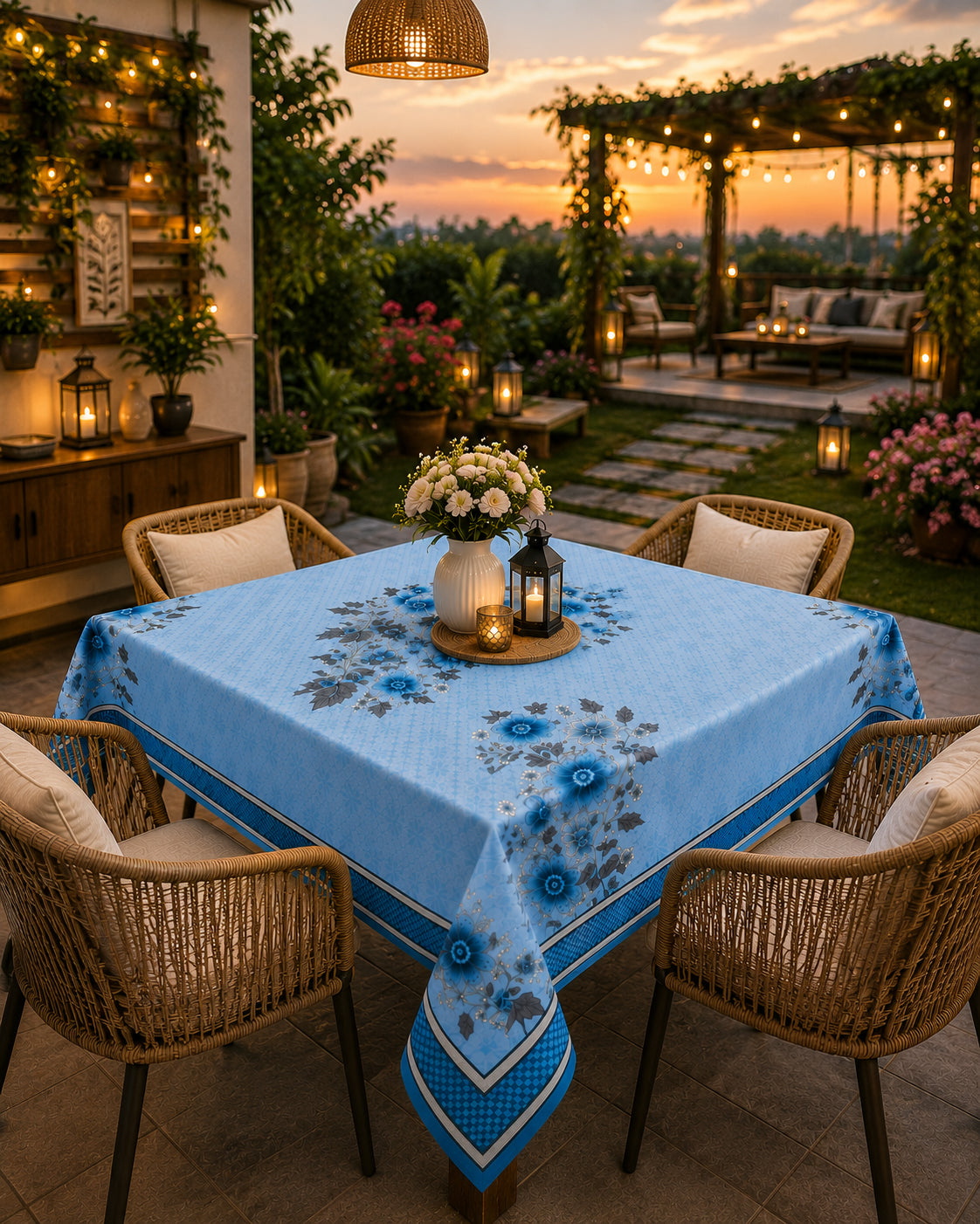 Blue Genda printed cotton table cover in blue - image 14