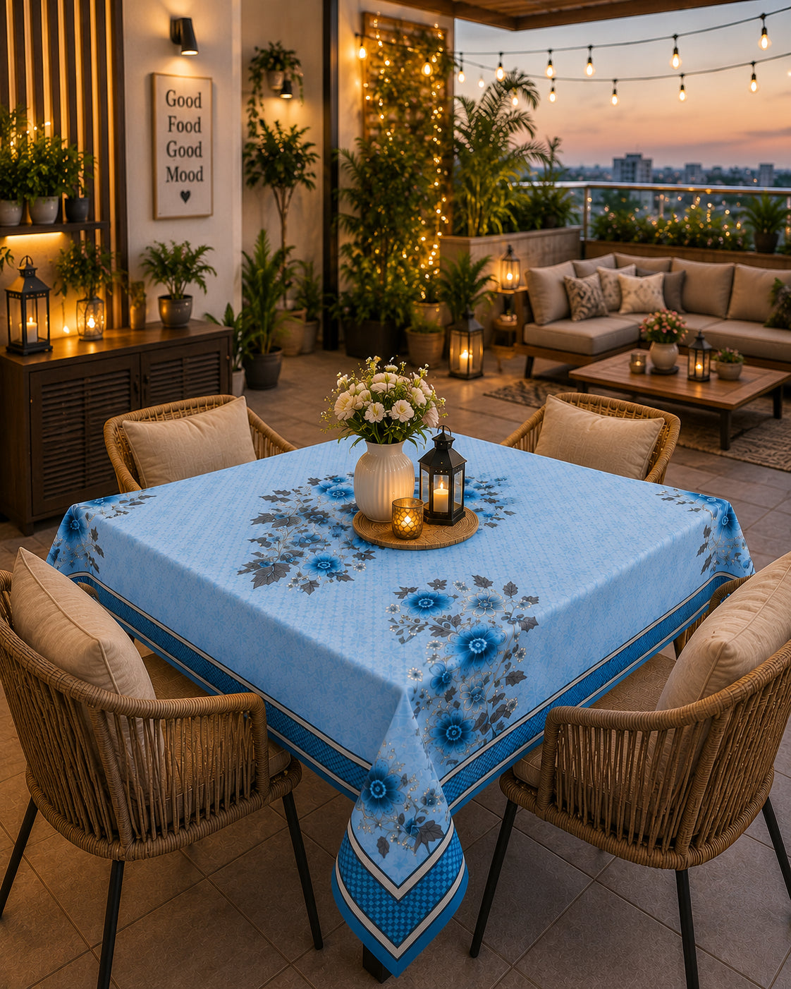 Blue Genda printed cotton table cover in blue - image 12
