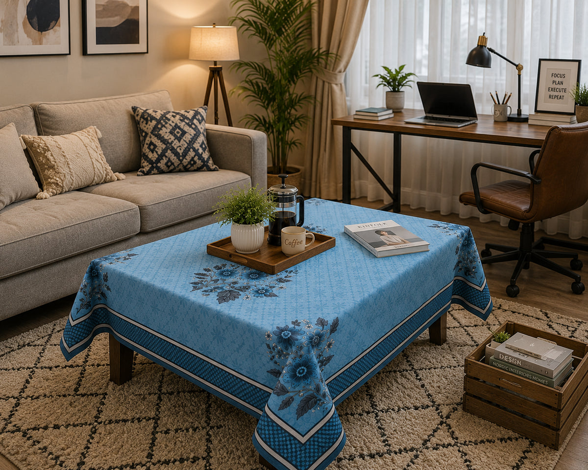 Blue Genda printed cotton table cover in blue - image 11