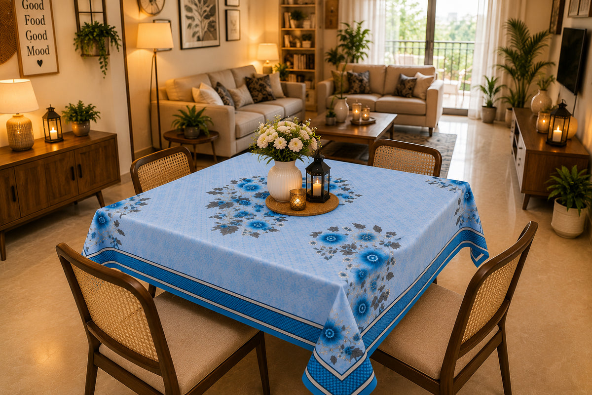 Blue Genda printed cotton table cover in blue - image 9