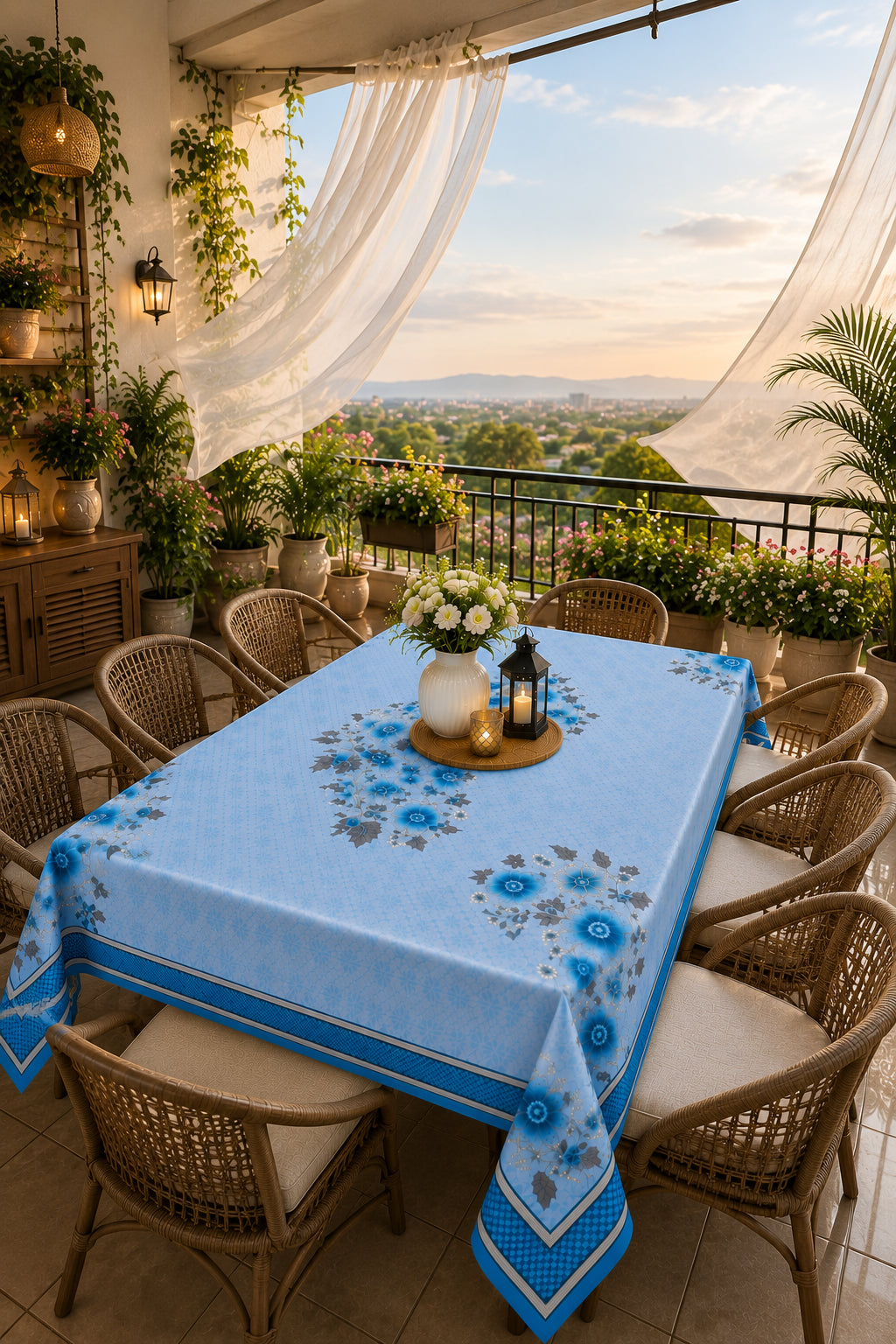 Blue Genda printed cotton table cover in blue - image 10