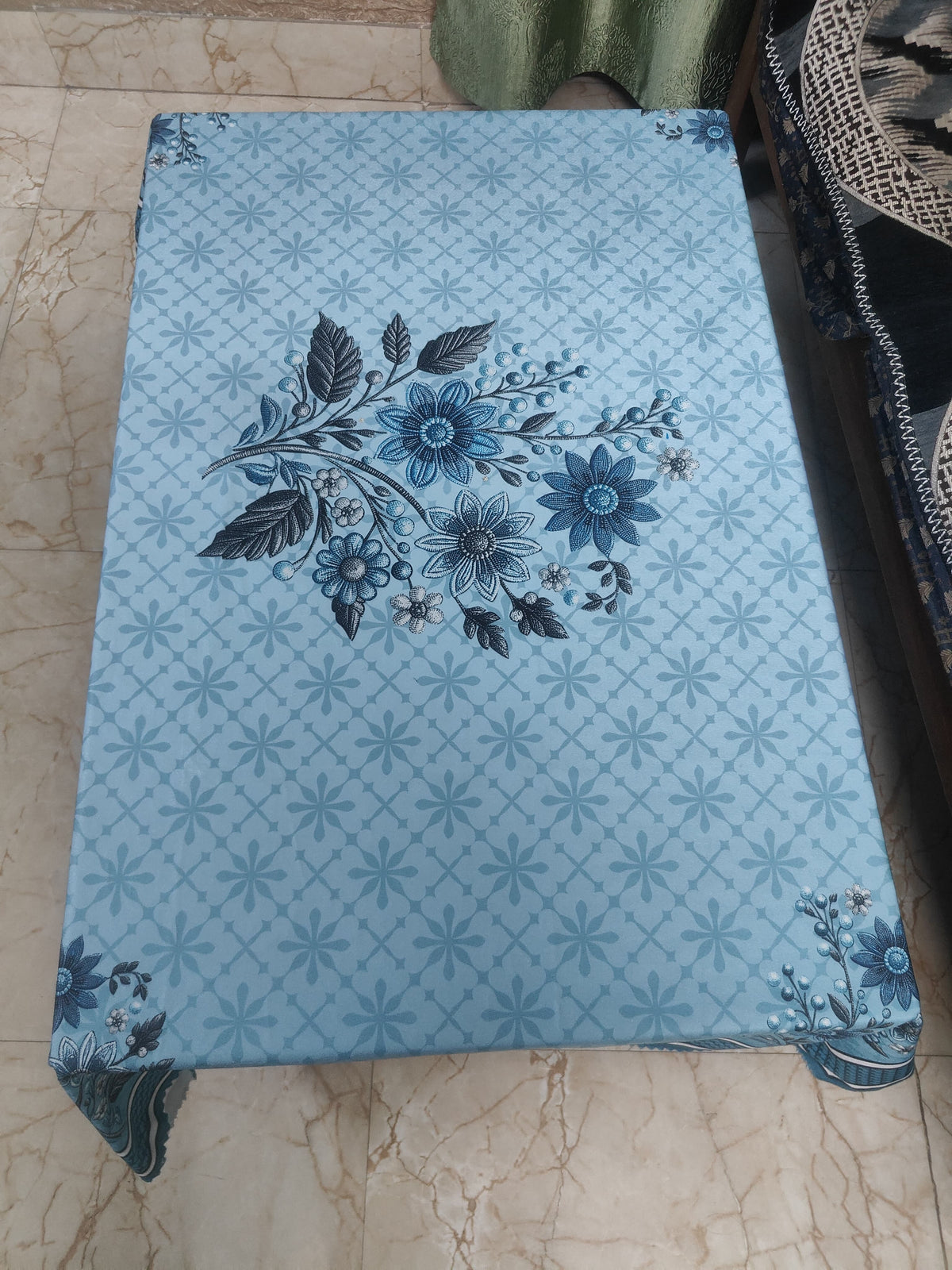 Blue Genda printed cotton table cover in blue - image 5