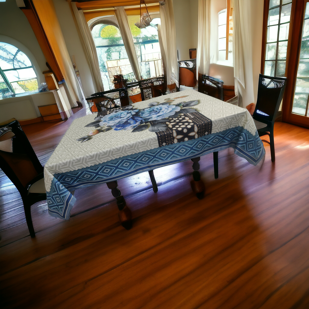 Blue Tulip printed cotton table cover in blue - image 1