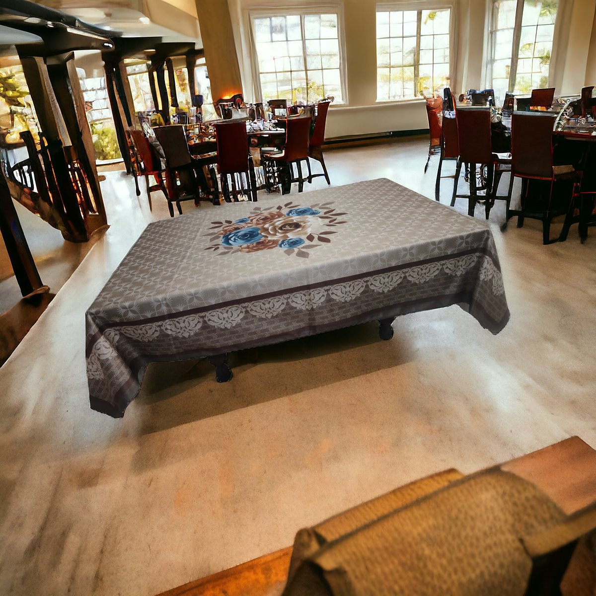 Brown Rose printed cotton table cover in brown - image 9