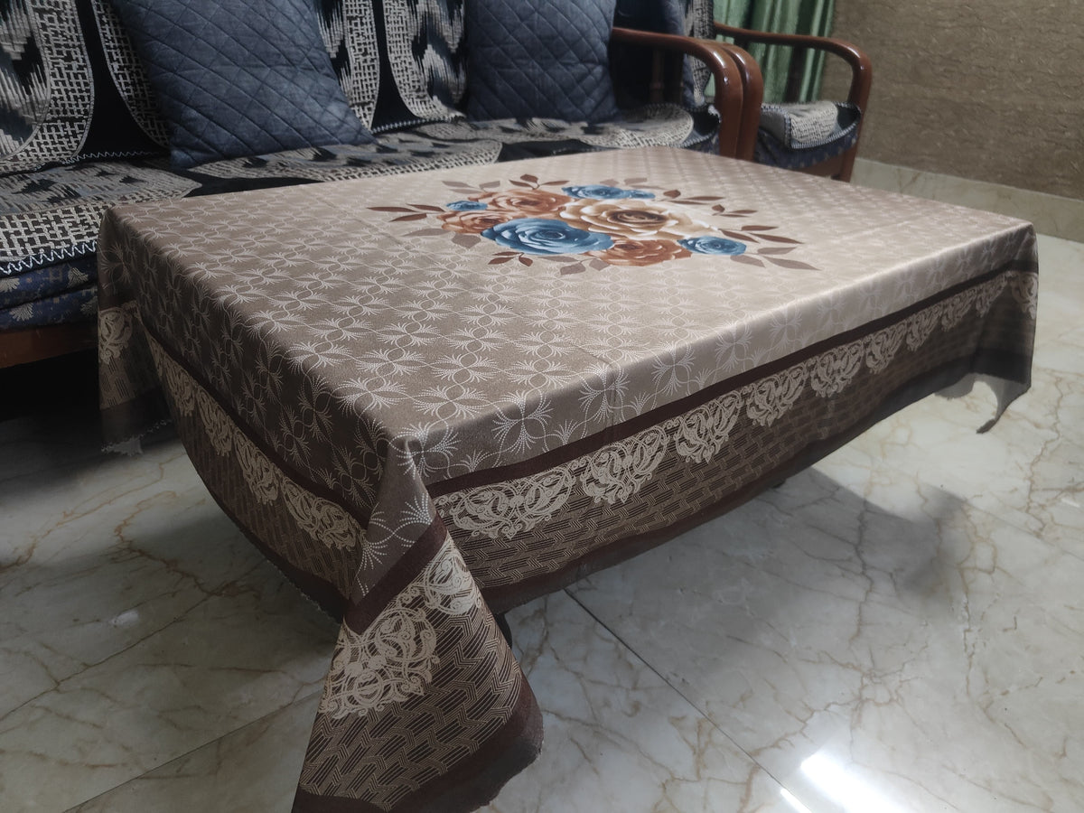 Brown Rose printed cotton table cover in brown - image 4