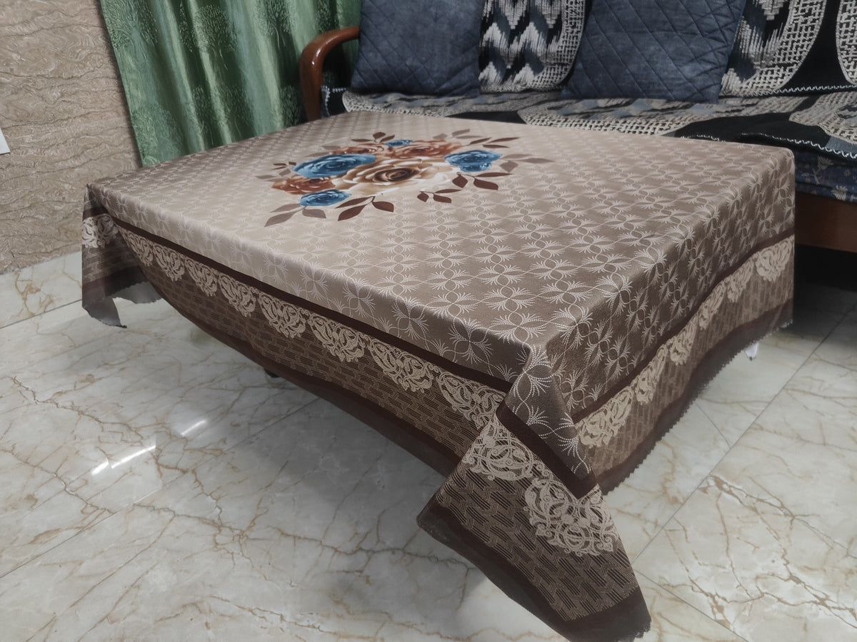 Brown Rose printed cotton table cover in brown - image 6