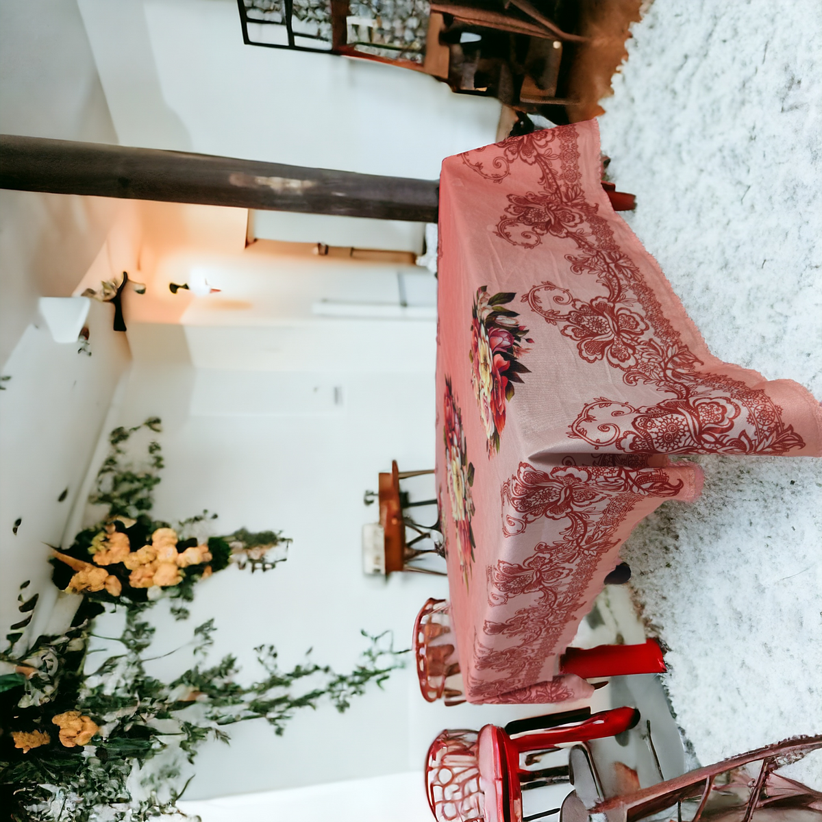 Cherry Flower printed cotton table cover in pink - image 13
