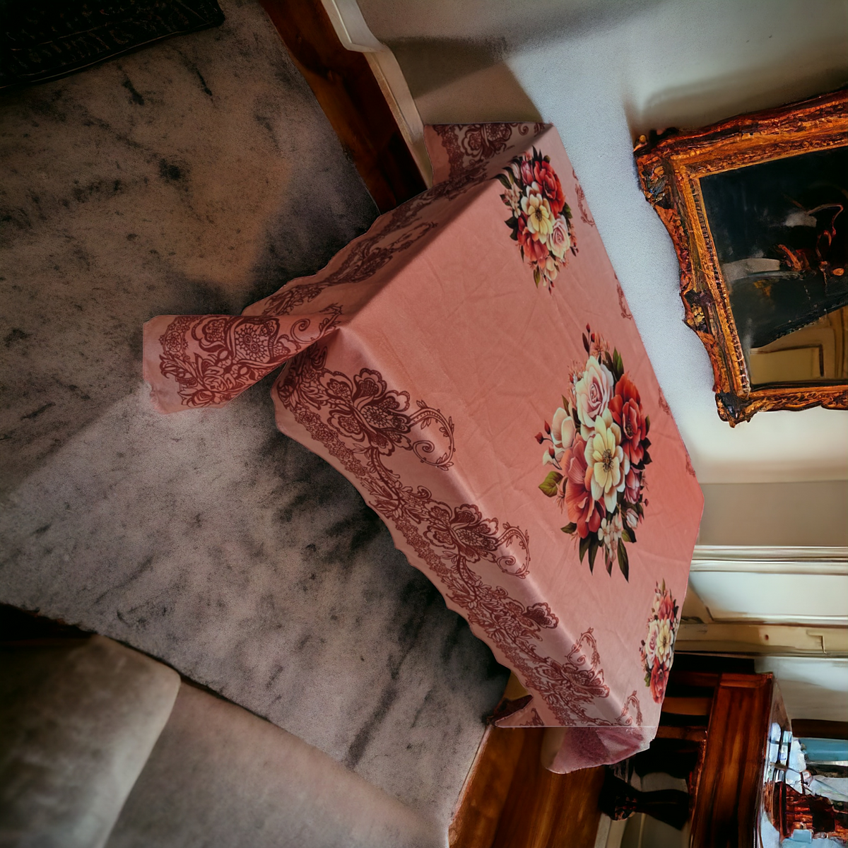 Cherry Flower printed cotton table cover in pink - image 14
