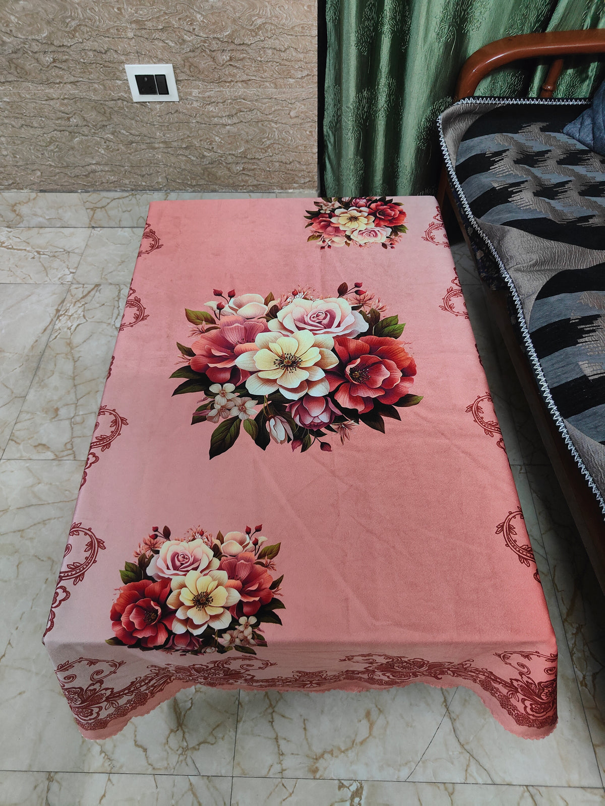 Cherry Flower printed cotton table cover in pink - image 6