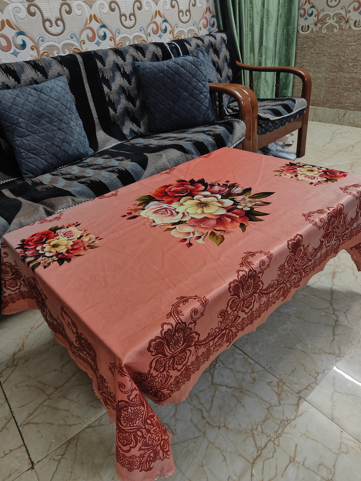 Cherry Flower printed cotton table cover in pink - image 2