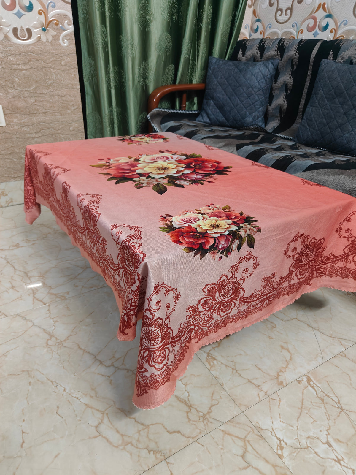 Cherry Flower printed cotton table cover in pink - image 5