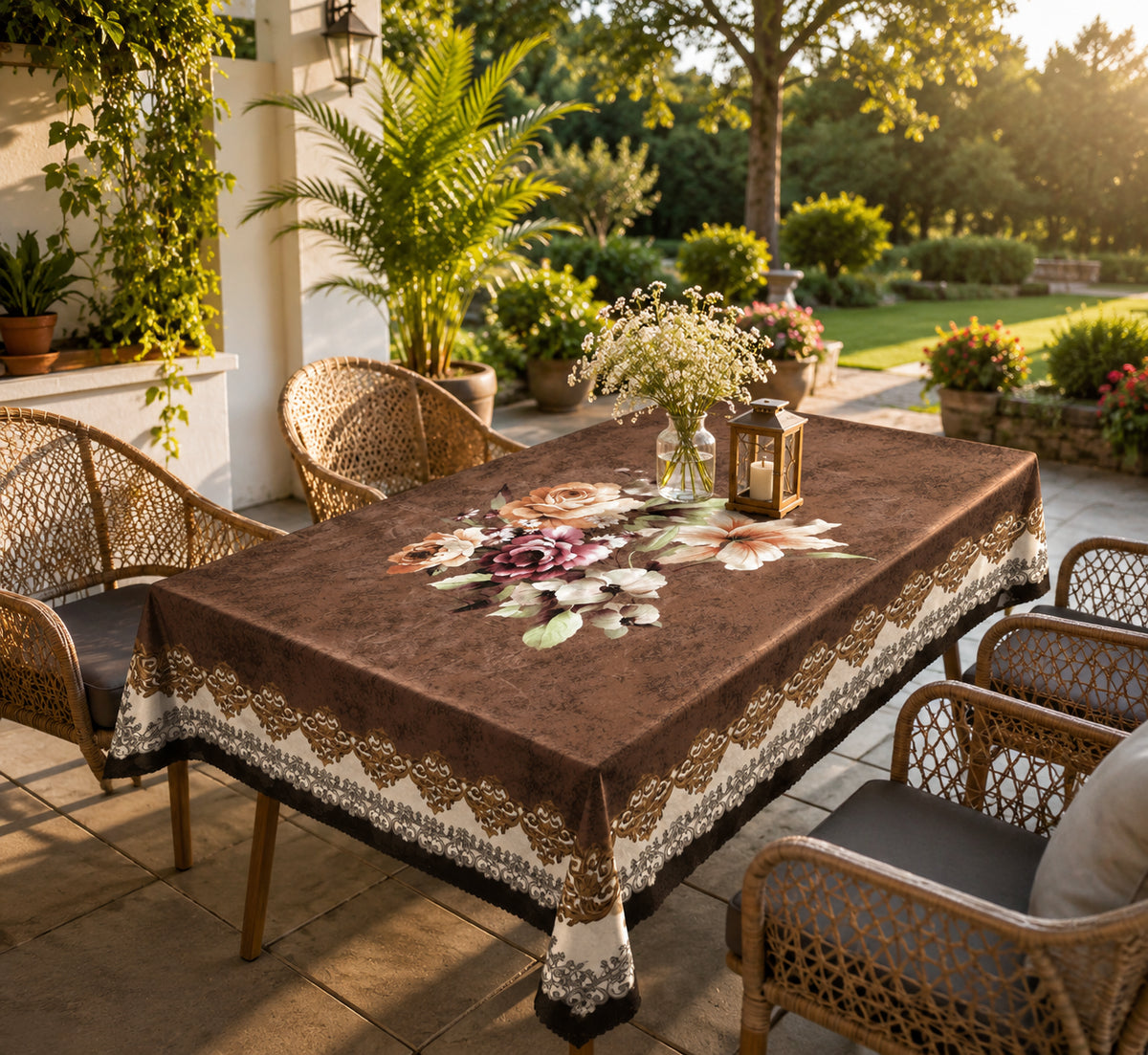 Chocolate Gudhal printed cotton table cover in brown - image 9