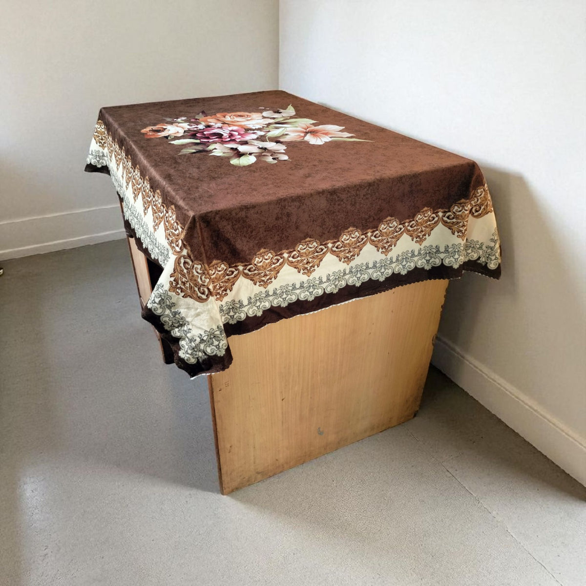 Chocolate Gudhal printed cotton table cover in brown - image 6