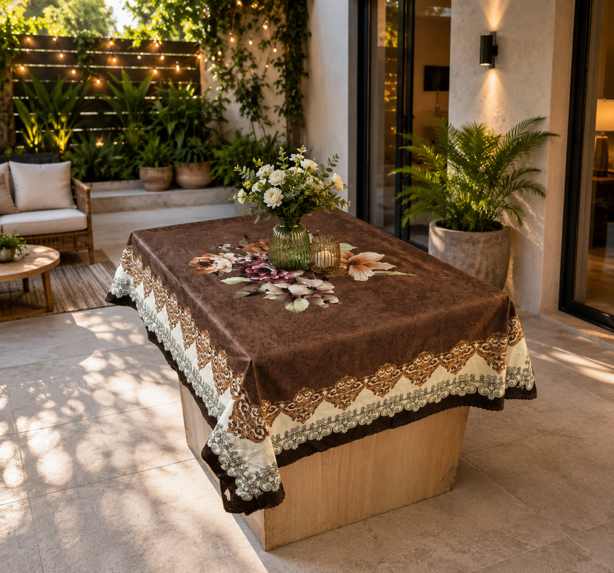 Chocolate Gudhal printed cotton table cover in brown - image 13
