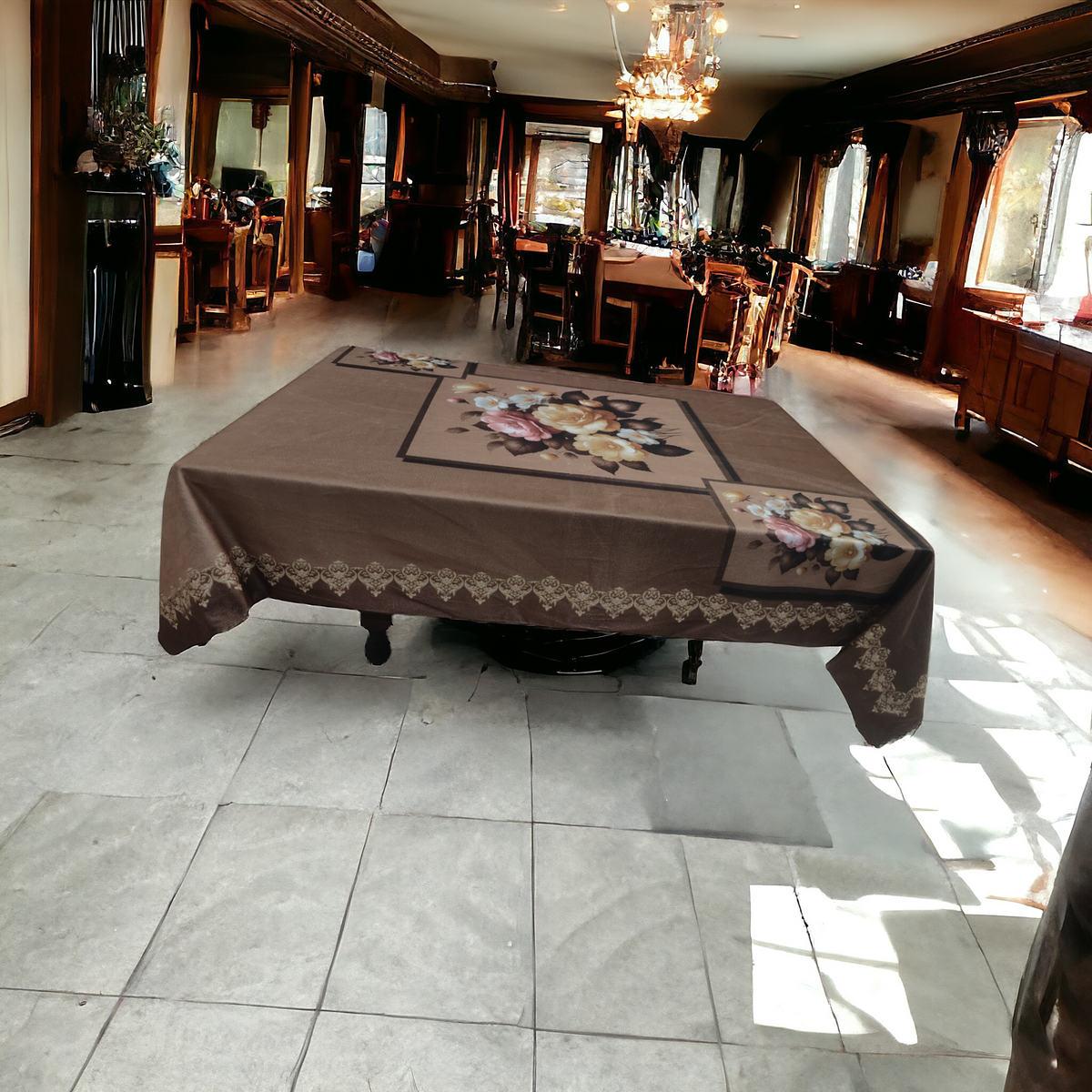 Chocolate Marigold printed cotton table cover in brown - image 15