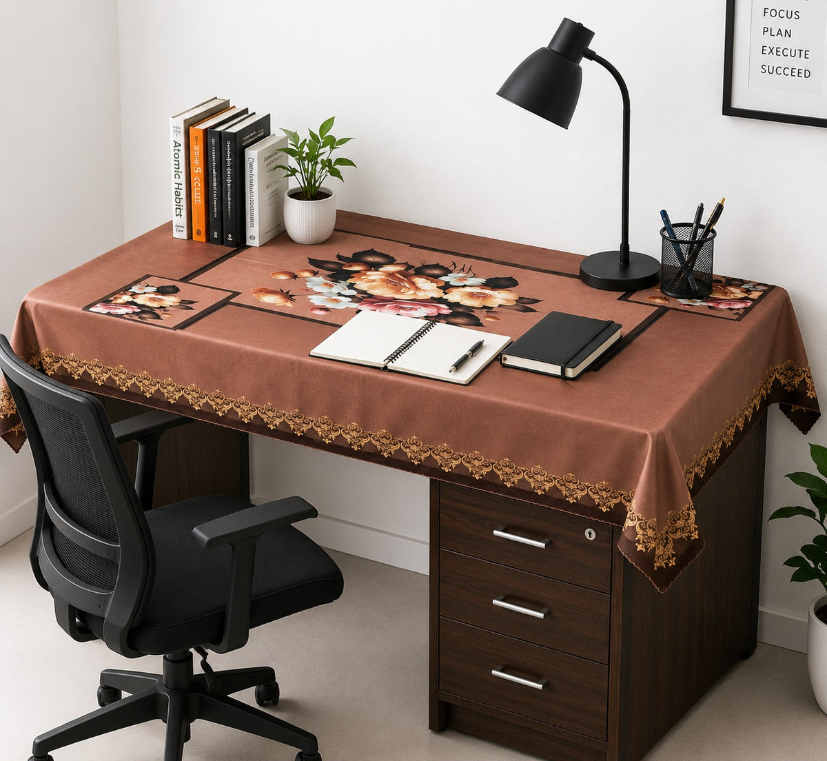 Chocolate Marigold printed cotton table cover in brown - image 5