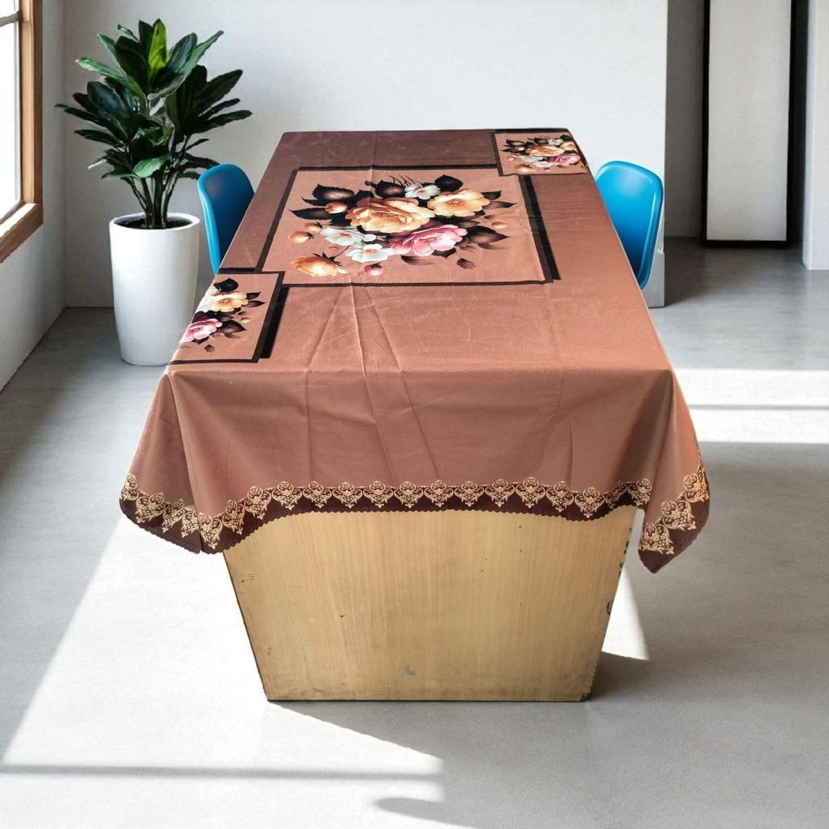 Chocolate Marigold printed cotton table cover in brown - image 3