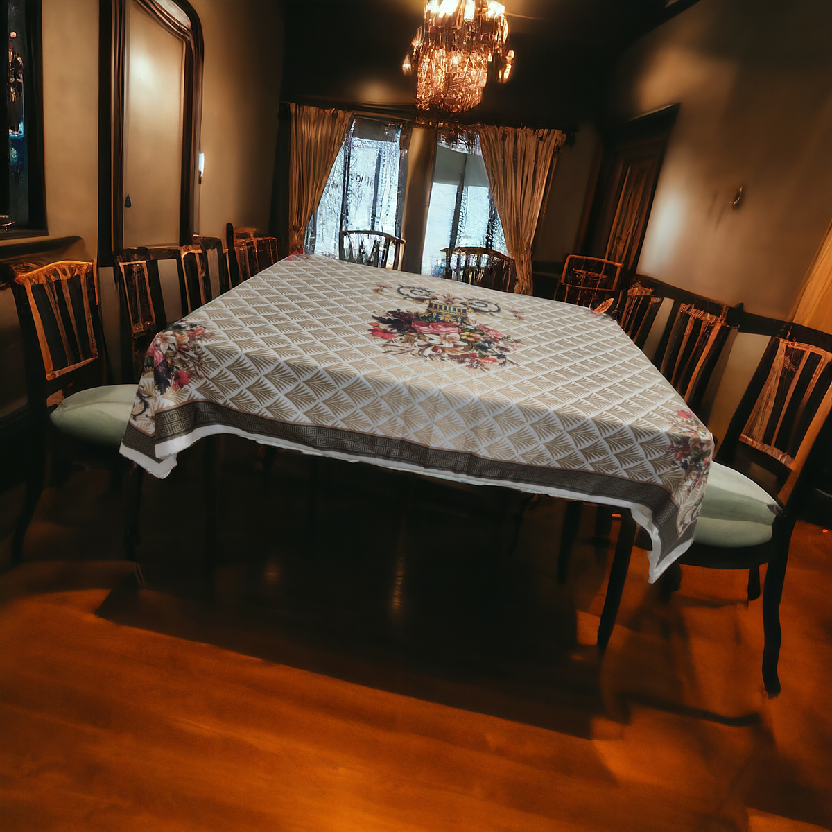 Cream Pot printed cotton table cover in cream - image 1