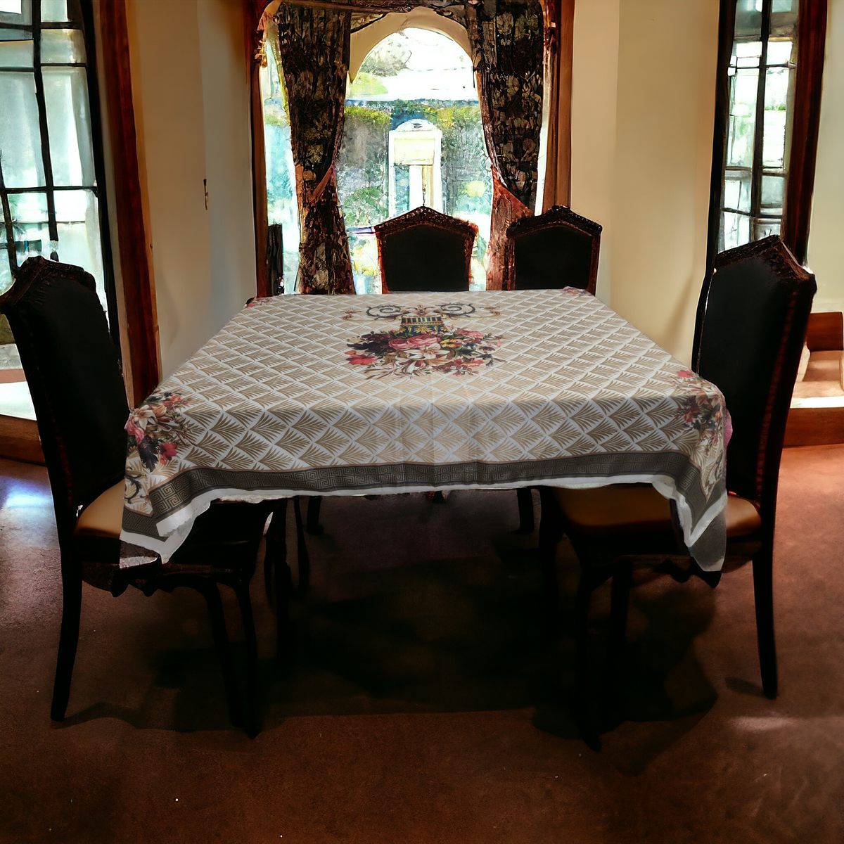 Cream Pot printed cotton table cover in cream - image 9