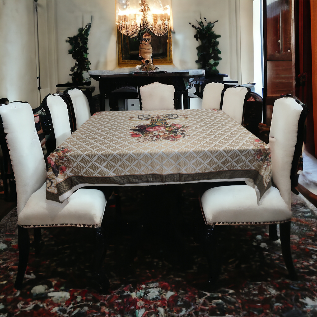Cream Pot printed cotton table cover in cream - image 10