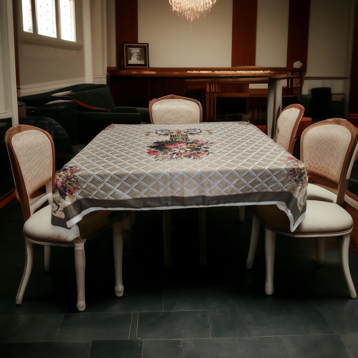 Cream Pot printed cotton table cover in cream - image 13