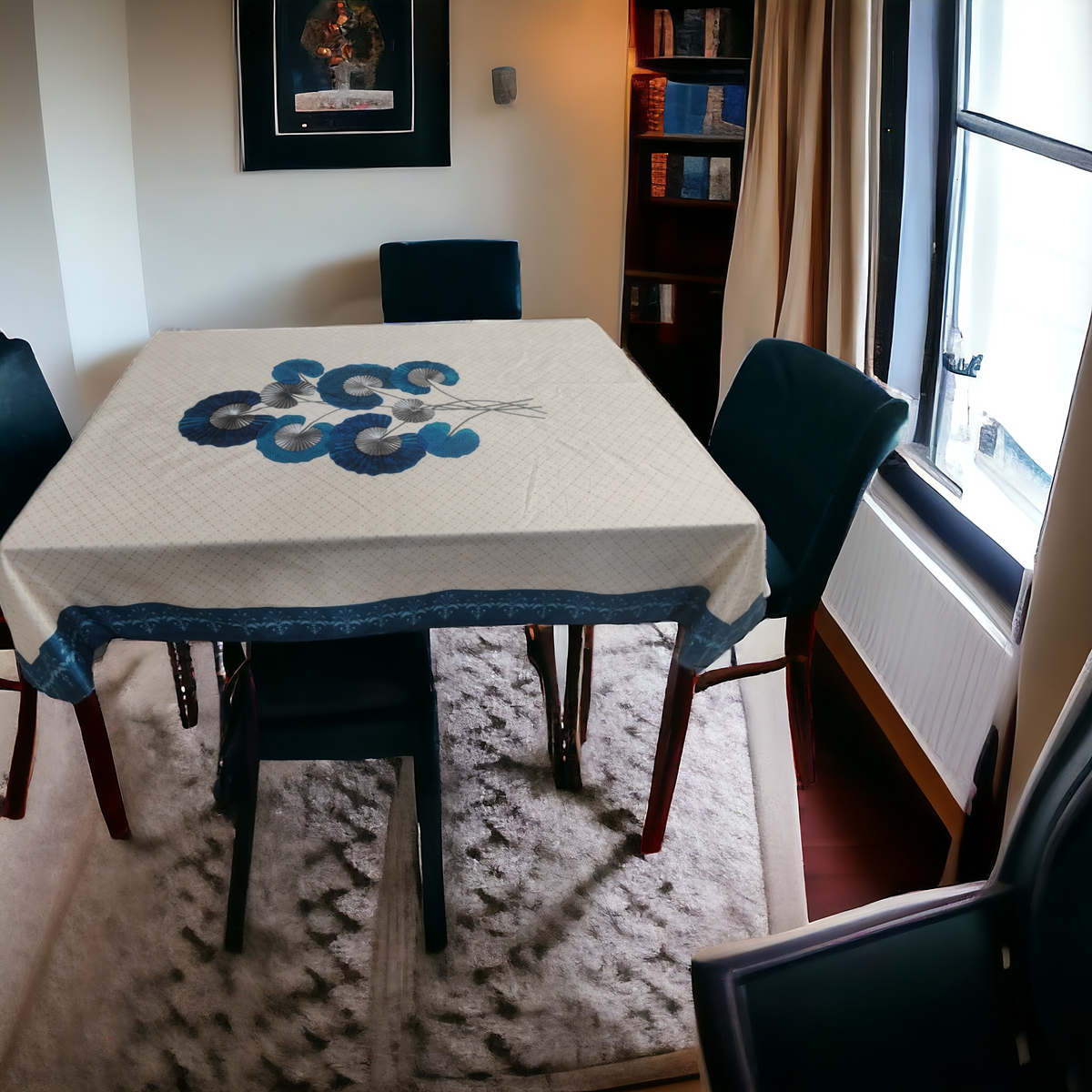 Cream Blue Lily printed cotton table cover in cream - image 14