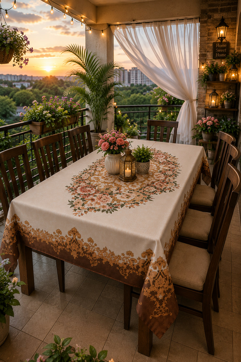 Cream Joomer printed cotton table cover in cream - image 1