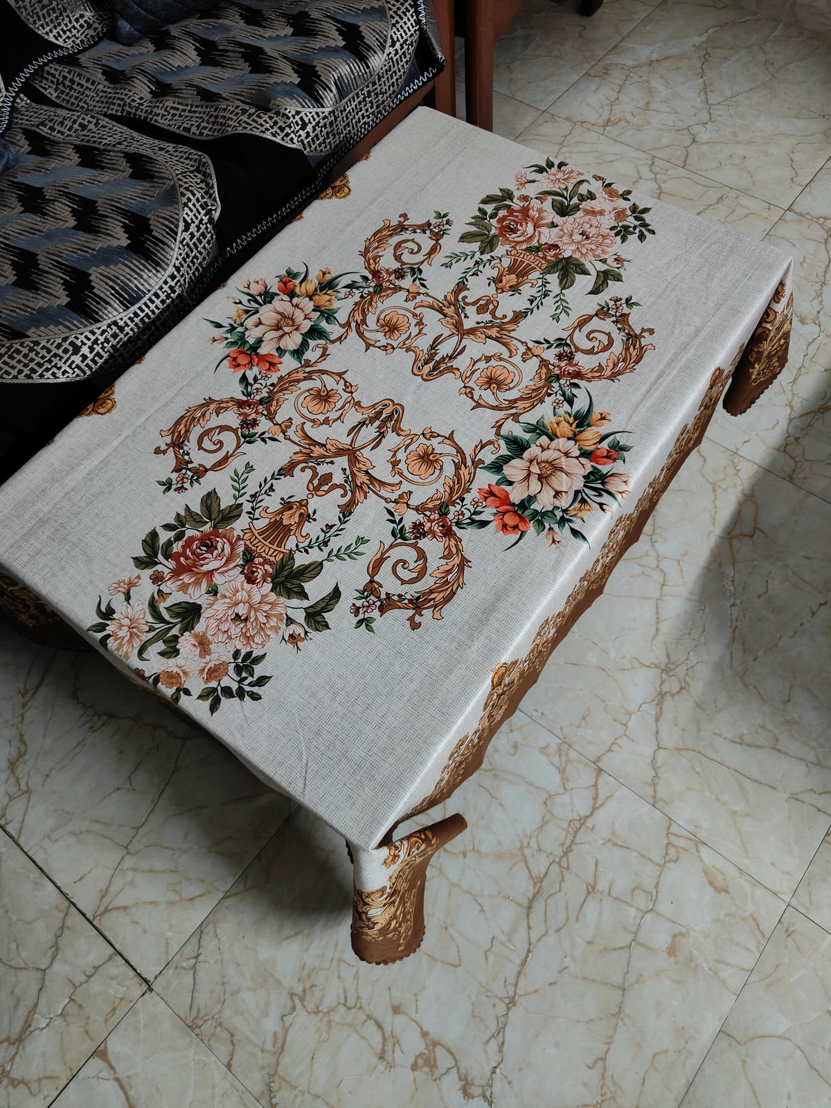 Cream Joomer printed cotton table cover in cream - image 5