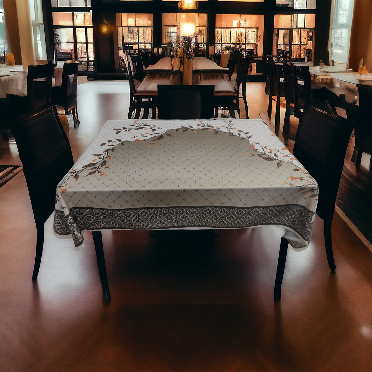 Cream Leaves printed cotton table cover in cream - image 9