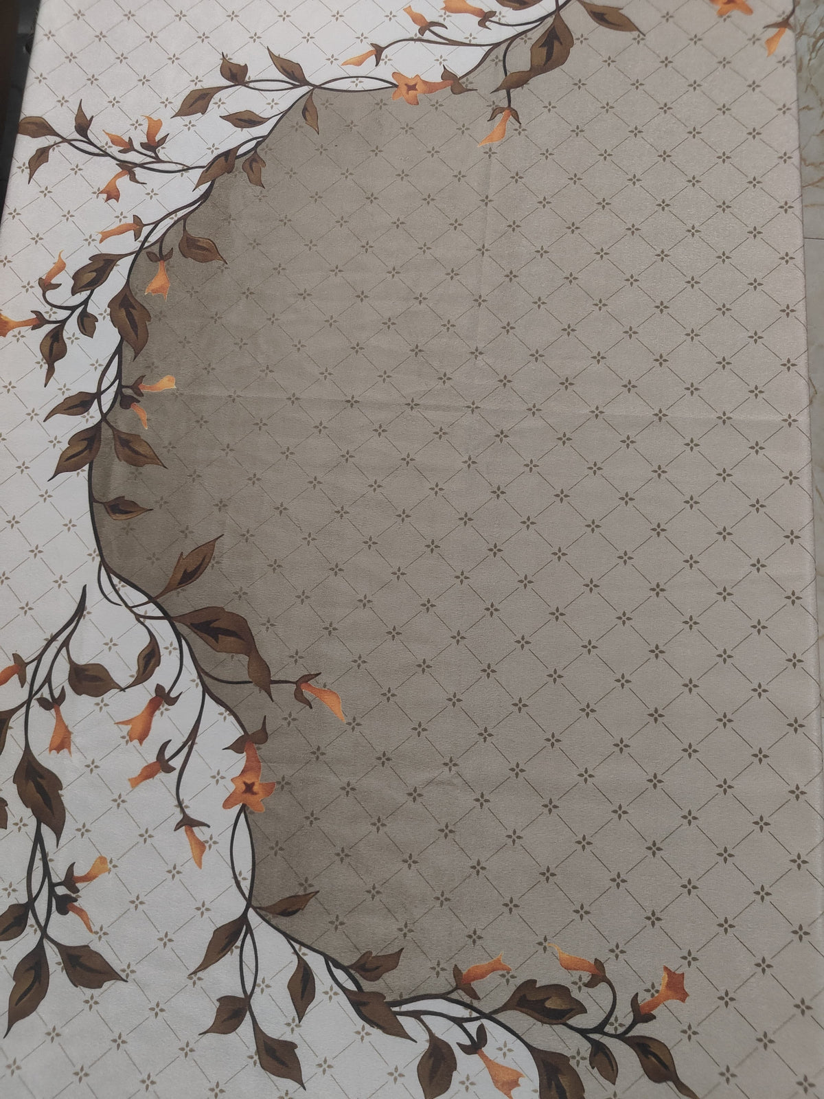 Cream Leaves printed cotton table cover in cream - image 15