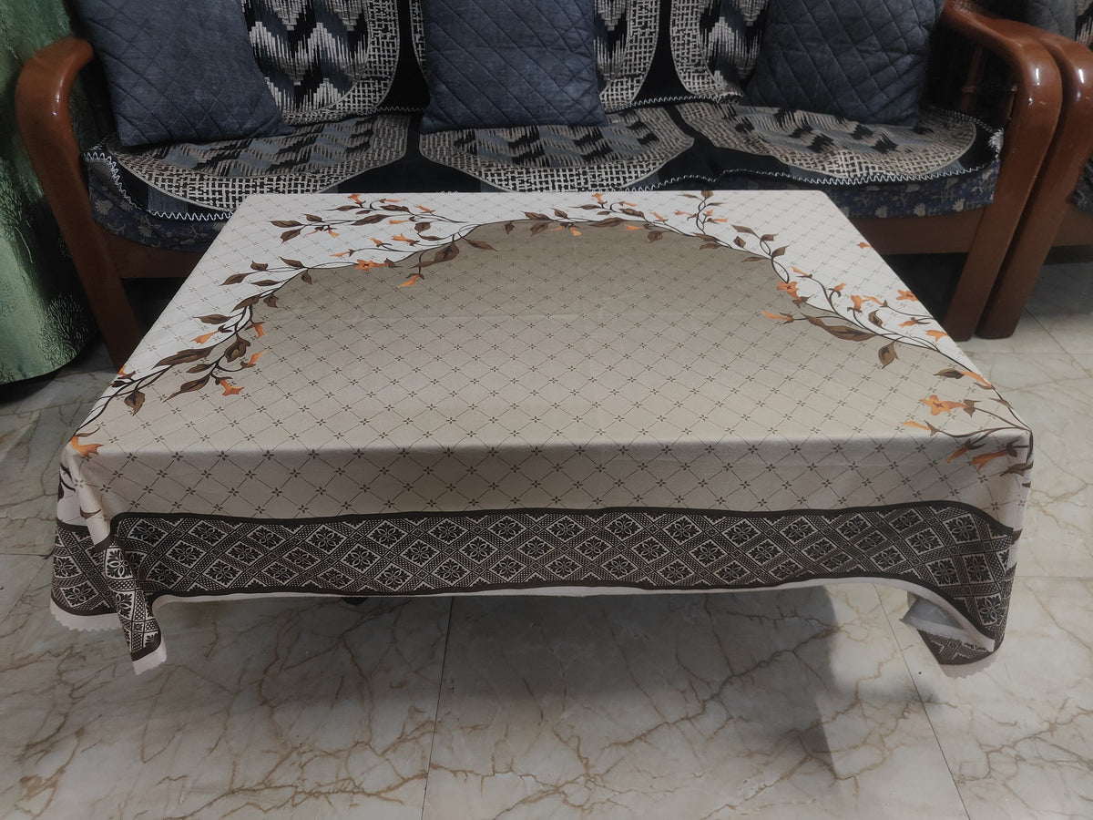 Cream Leaves printed cotton table cover in cream - image 5