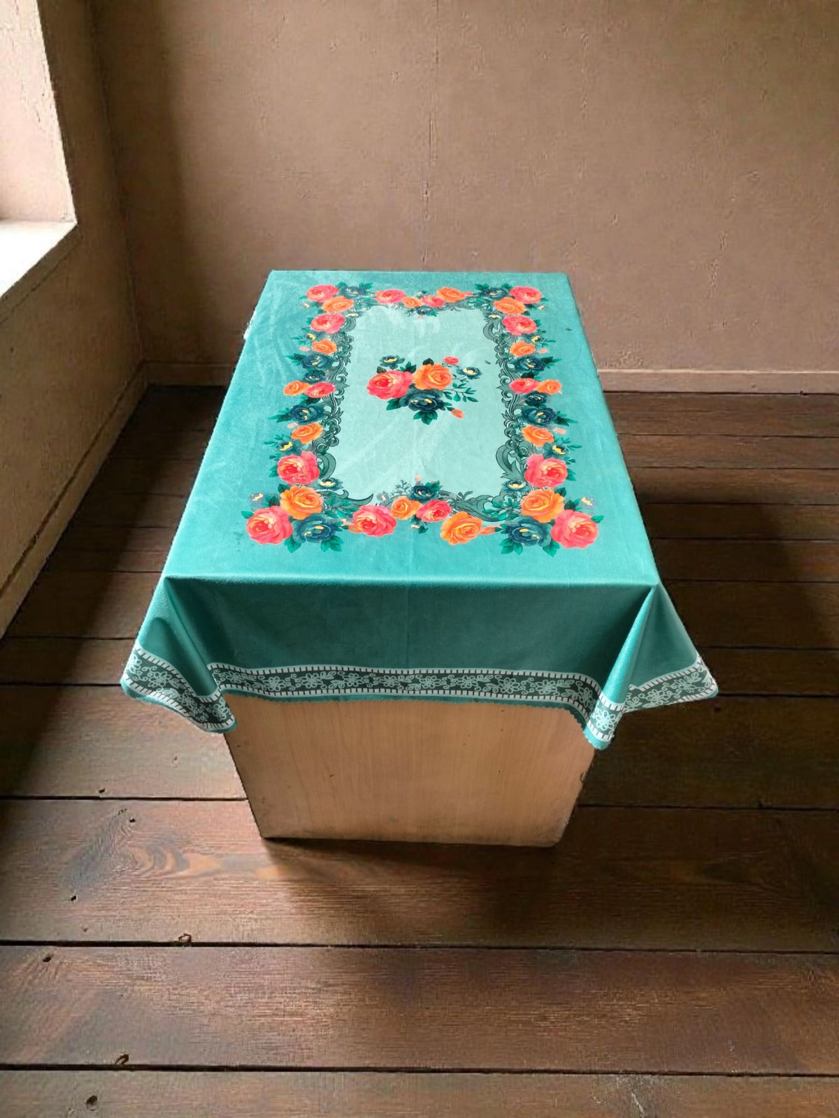 Green Gulab printed cotton table cover in green - image 14