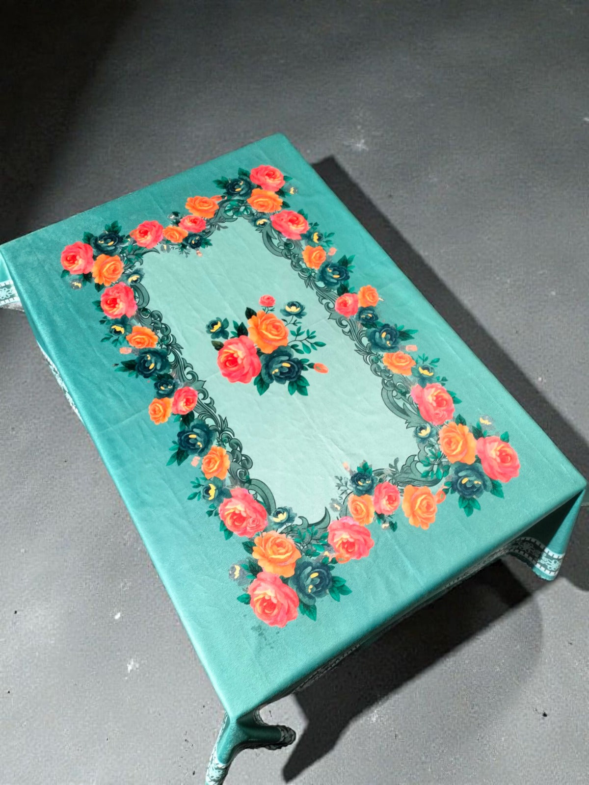 Green Gulab printed cotton table cover in green - image 15