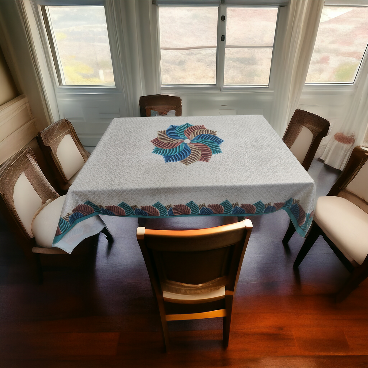 Greenish Rainbow printed cotton table cover in green - image 9