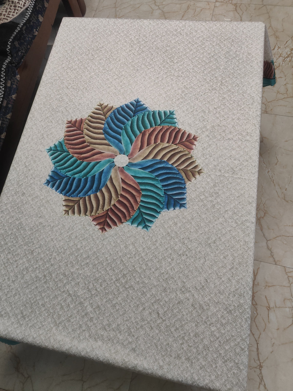 Greenish Rainbow printed cotton table cover in green - image 2