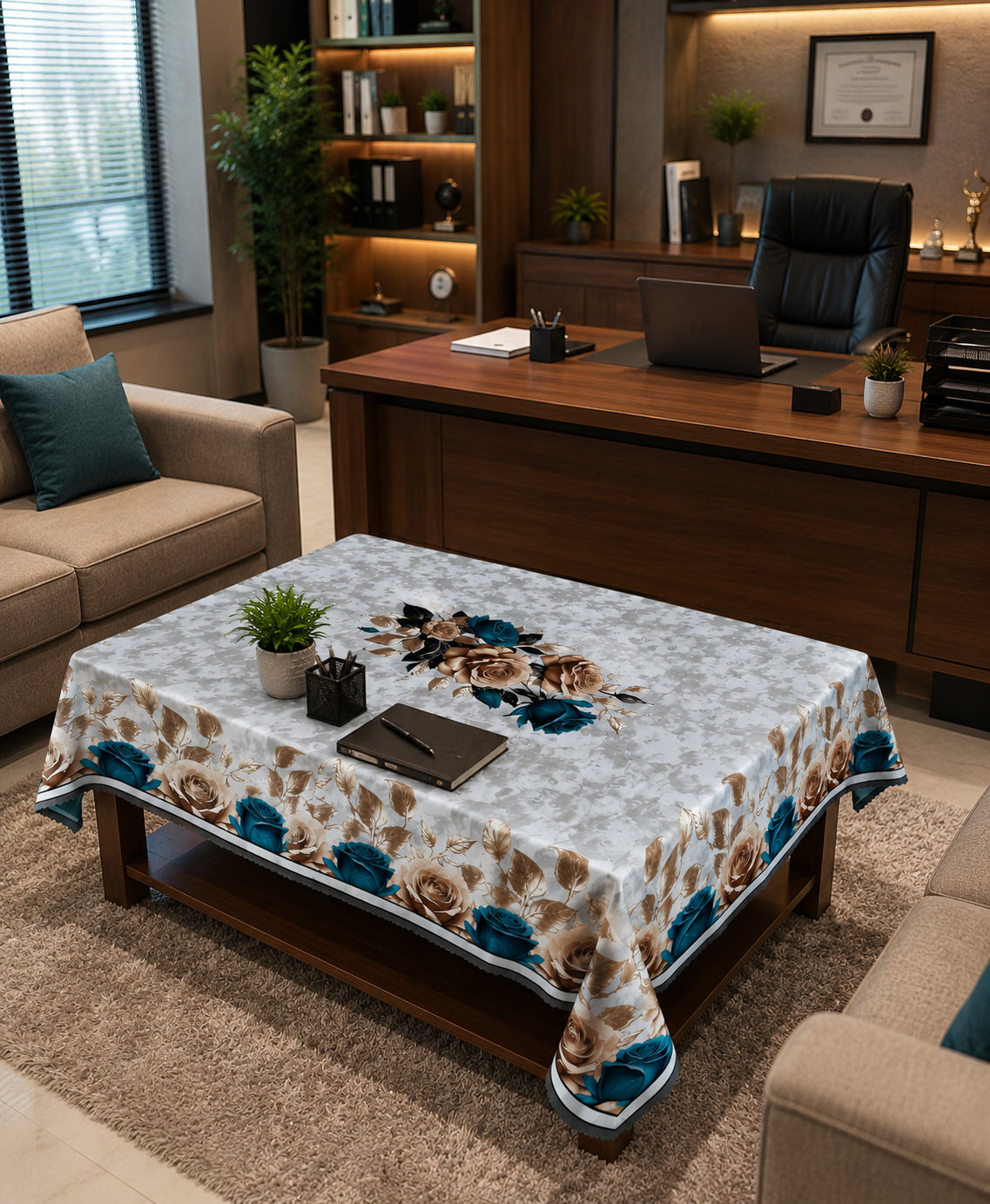 Grey Golden Rose printed cotton table cover in gold - image 1