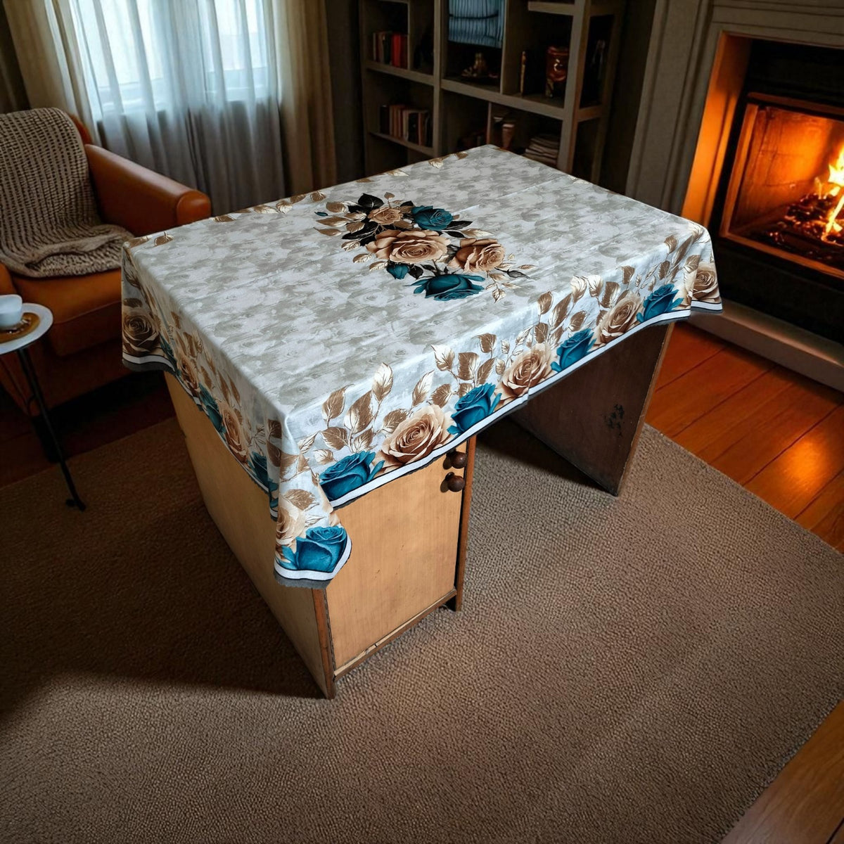Grey Golden Rose printed cotton table cover in gold - image 9
