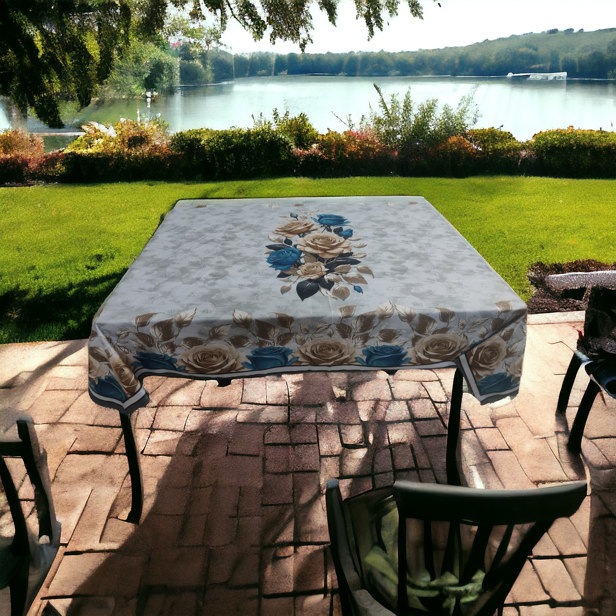 Grey Golden Rose printed cotton table cover in gold - image 13
