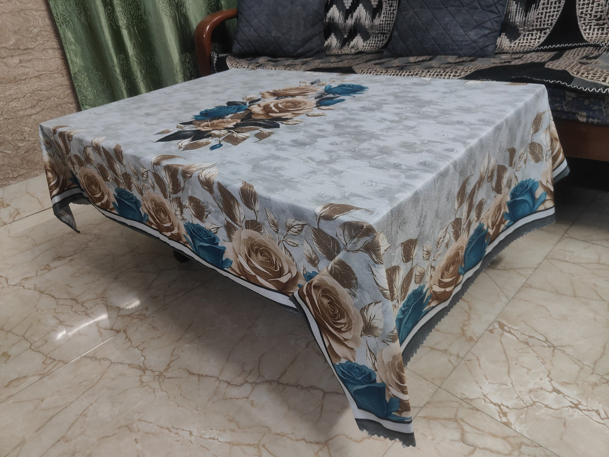 Grey Golden Rose printed cotton table cover in gold - image 3