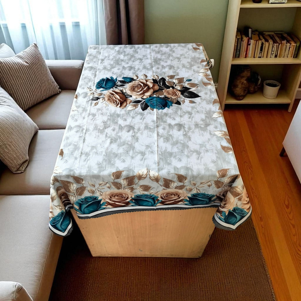 Grey Golden Rose printed cotton table cover in gold - image 6