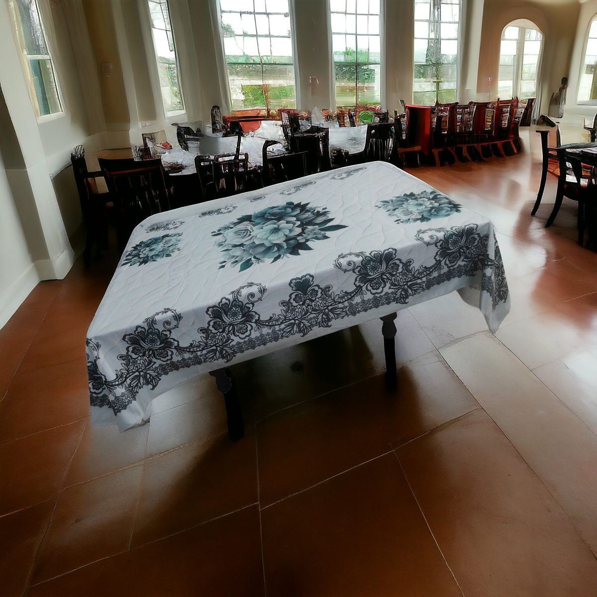 Light Blue Flowers printed cotton table cover in blue - image 9