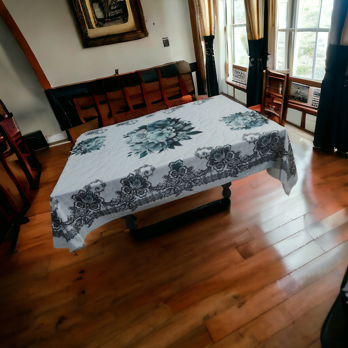 Light Blue Flowers printed cotton table cover in blue - image 10