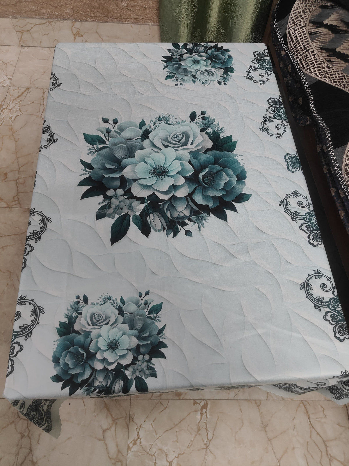 Light Blue Flowers printed cotton table cover in blue - image 4