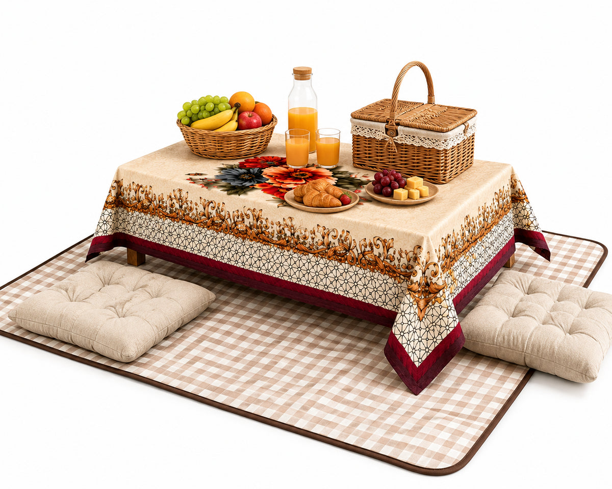 Maroon Daisy printed cotton table cover in red - image 12