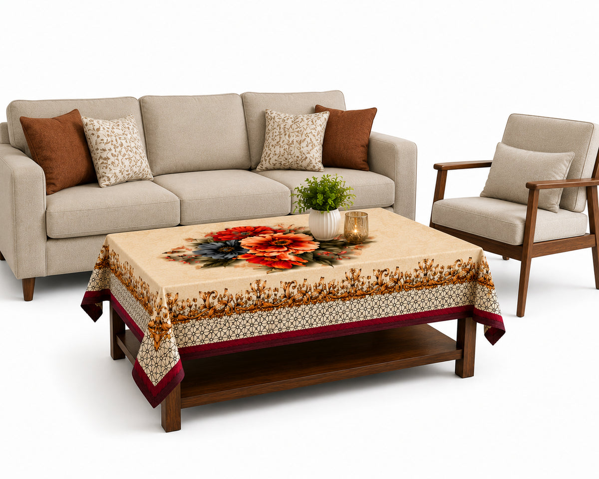 Maroon Daisy printed cotton table cover in red - image 11