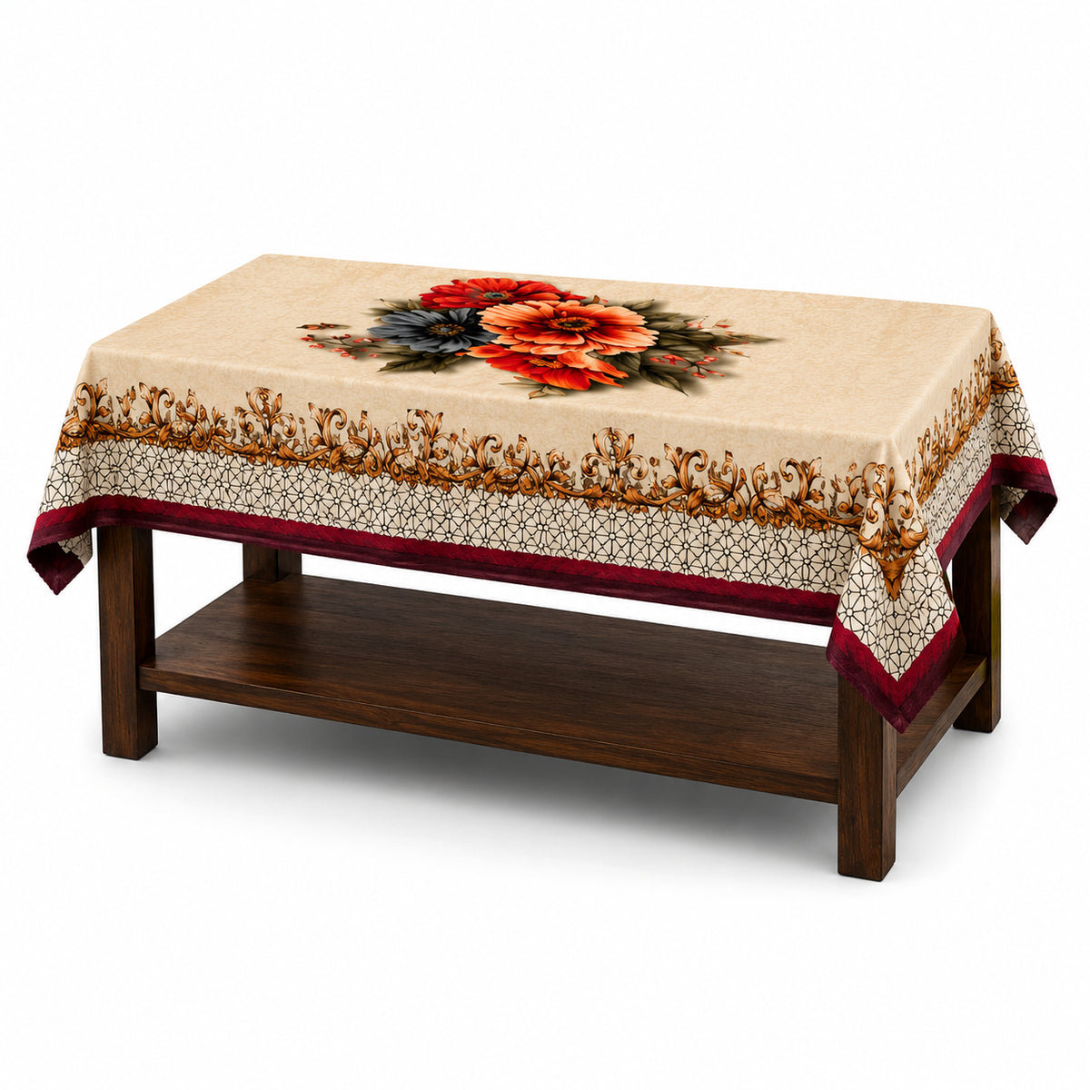 Maroon Daisy printed cotton table cover in red - image 14
