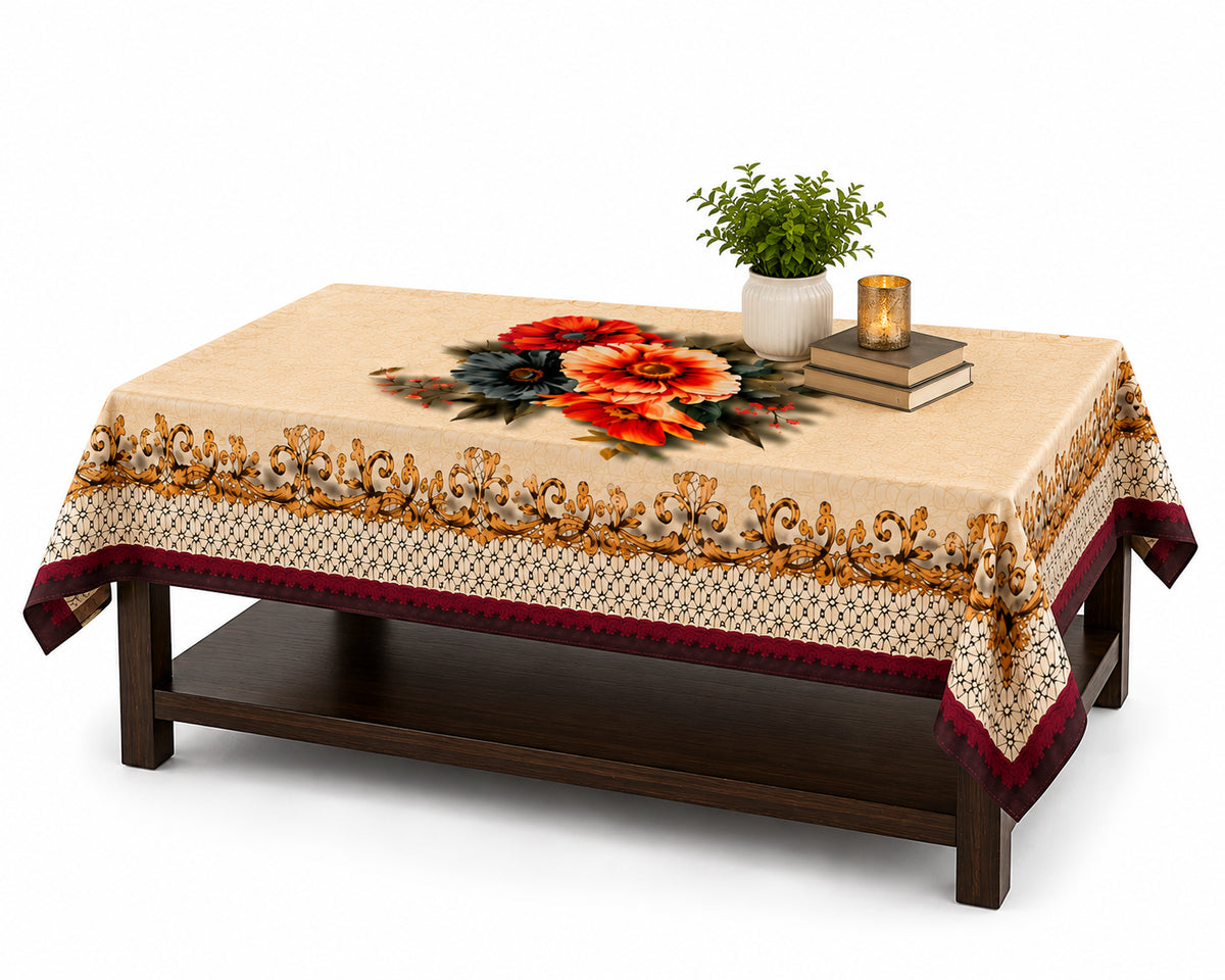 Maroon Daisy printed cotton table cover in red - image 5