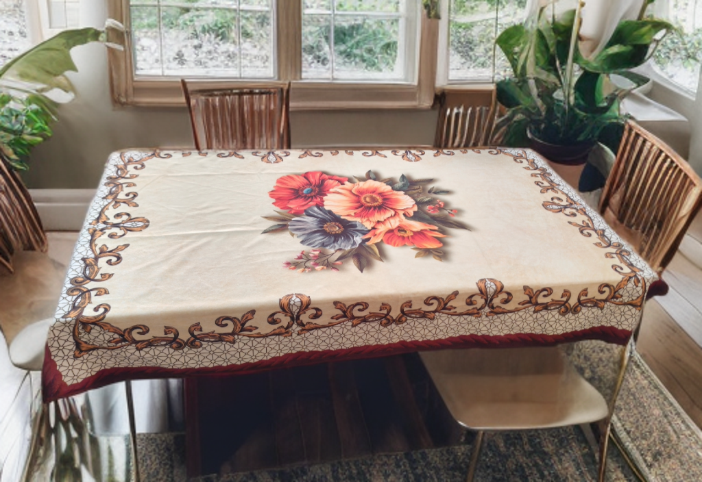 Maroon Daisy printed cotton table cover in red - image 3