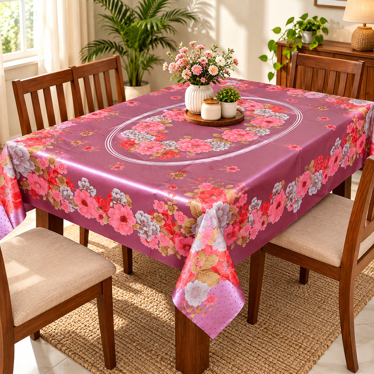 Mopak Decor Jasmine Printed Polyester Table Cover 36x54 - Pink
