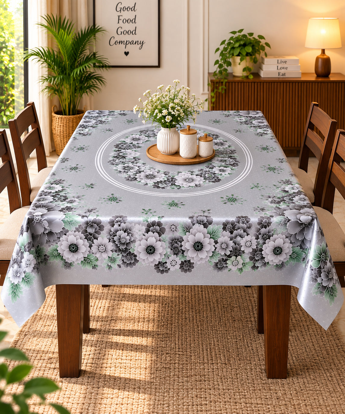 Mopak Decor Jasmine Printed Polyester Table Cover 36x54 - Silver